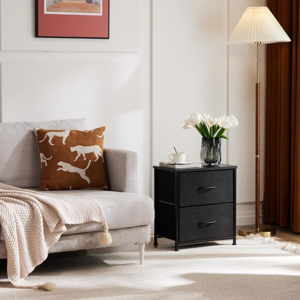 Nightstand Set with Fabric Drawers Small Bedroom Storage End Tables