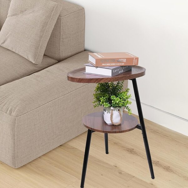 Oval Wood Side Table Two Tier Metal Frame Nightstand