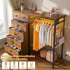 3 Wide Dresser with Hanging Rack Fabric Drawers LED Charging Station