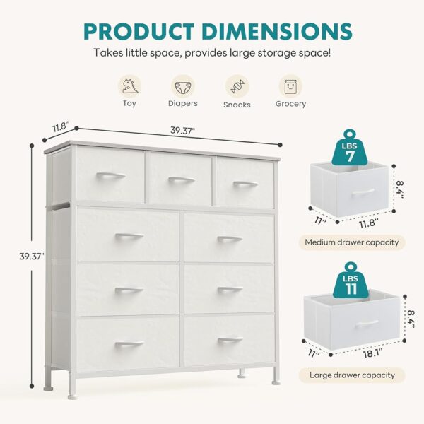 3 Wide Fabric Dresser Nine Drawer Storage Organizer with Wood Top
