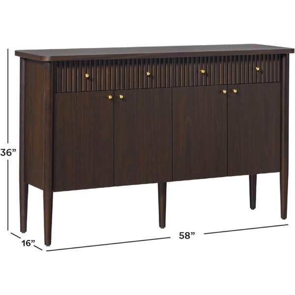 Modern Fluted Wood Sideboard Buffet Storage Cabinet Dark Brown Oak