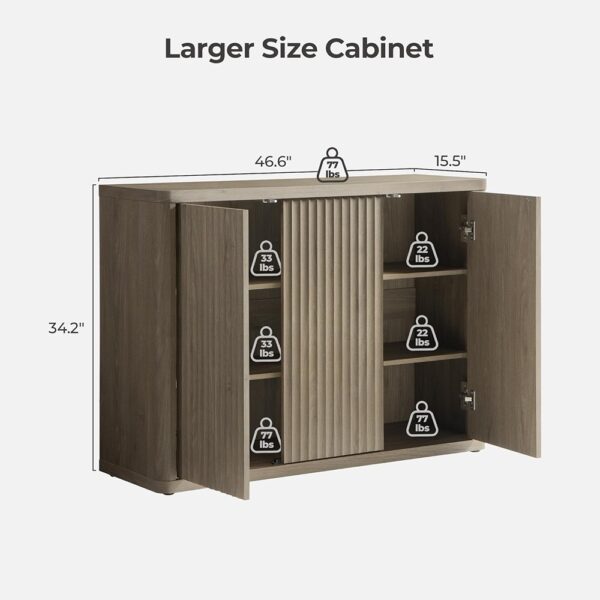 Modern Fluted Buffet Cabinet Three Door Sideboard Storage Credenza