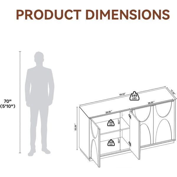 3 Farmhouse Modern Sideboard Buffet Cabinet Four Door Storage with Shelves