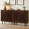 Set Two Sideboard Buffet Cabinets with Storage Adjustable Shelves Brown