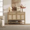 Rattan Sideboard Buffet Cabinet Four Door Storage with Drawers Console