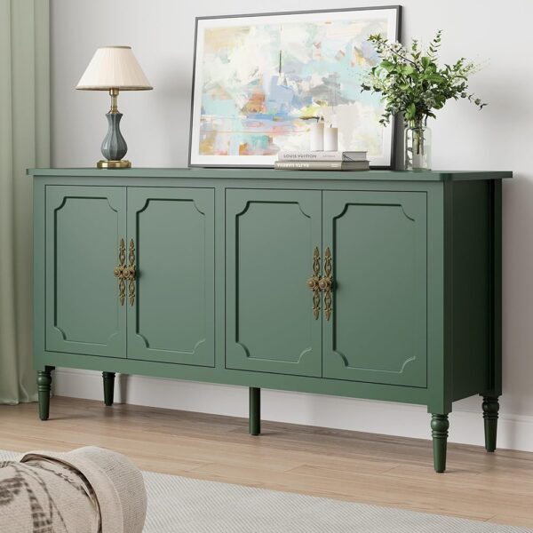 Vintage Sideboard Buffet Cabinet with Storage Adjustable Shelves Green