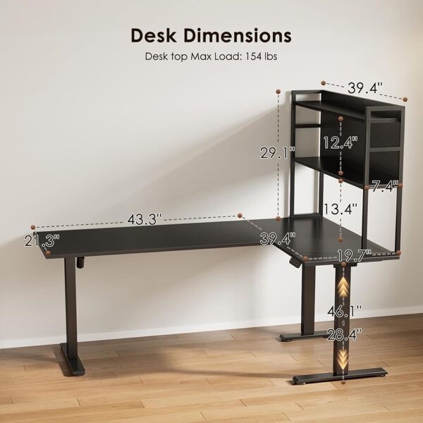 3 L Shaped Electric Standing Desk Adjustable Corner Workstation with Hutch