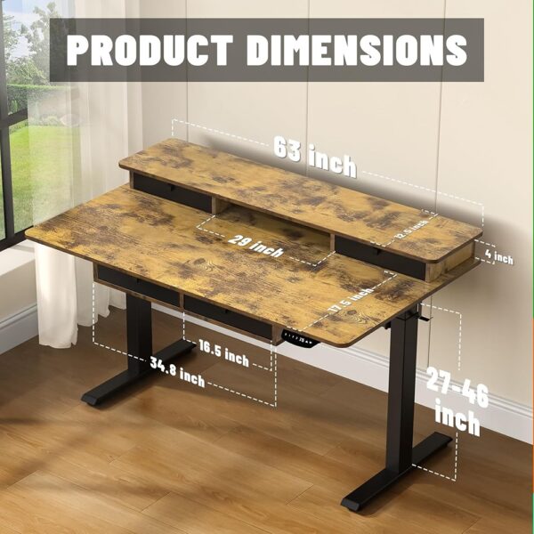 3 Electric Standing Desk Adjustable Height with Drawers Storage Shelves Workstation