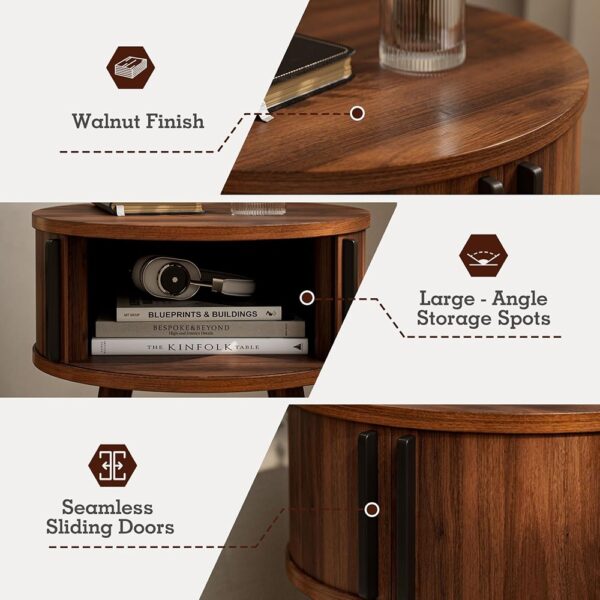 Modern Side Table with Sliding Door Storage Cabinet Nightstand