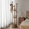 3 Solid Wood Coat Rack Stand with Shelves Hooks Freestanding Organizer