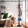 Wooden Coat Rack Stand with Hooks Adjustable Height Freestanding Organizer