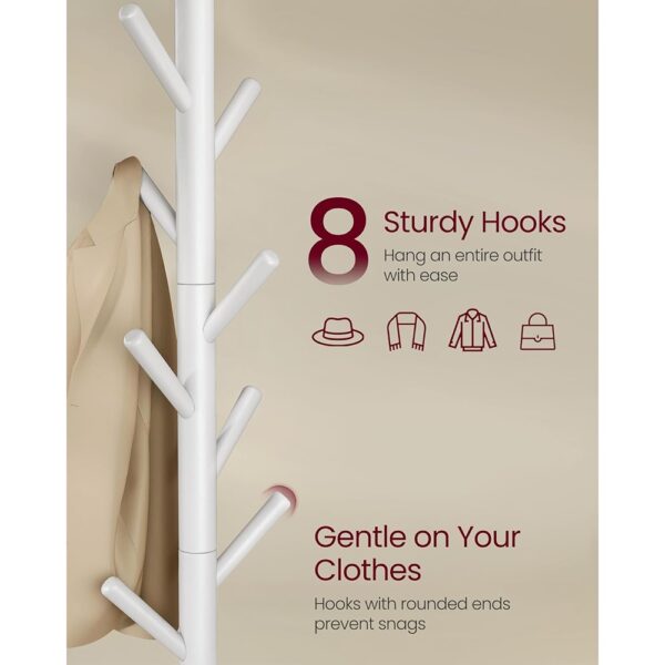 Solid Wood Coat Rack Tree with Hooks Adjustable Height Organizer