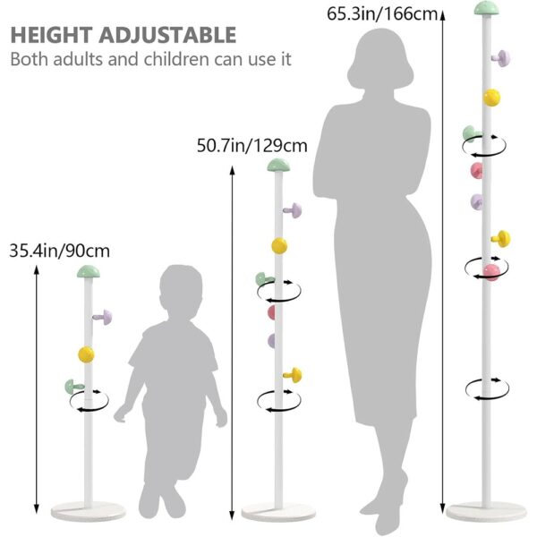 3 Coat Rack Stand with Hooks Adjustable Height Freestanding Organizer White