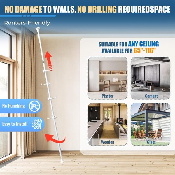 3 Corner Coat Rack Tension Rod Stand with Hooks Adjustable Organizer