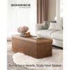Folding Storage Ottoman Bench Synthetic Leather Heavy Duty Brown