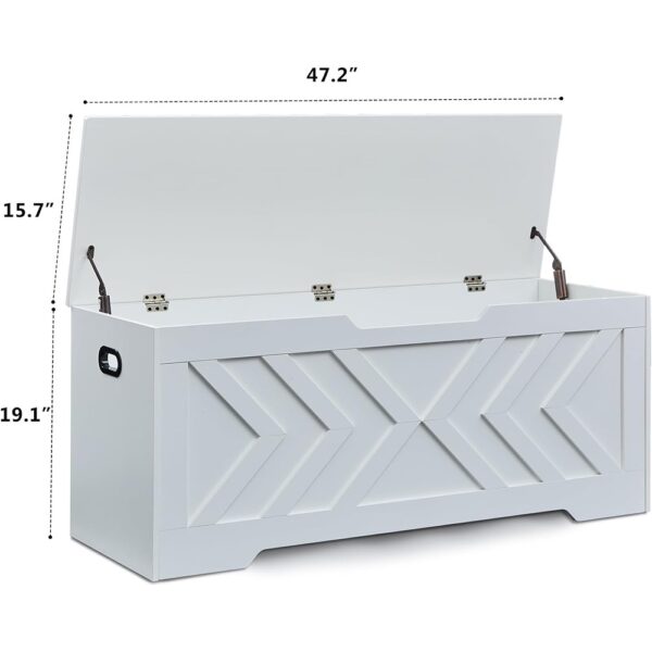Large Wooden Storage Bench with Safety Hinges Entryway White