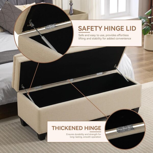 3 Tufted Fabric Storage Ottoman Bench with Wood Legs Khaki