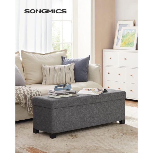 Foldable Storage Ottoman Bench with Legs Heavy Duty Slate Gray