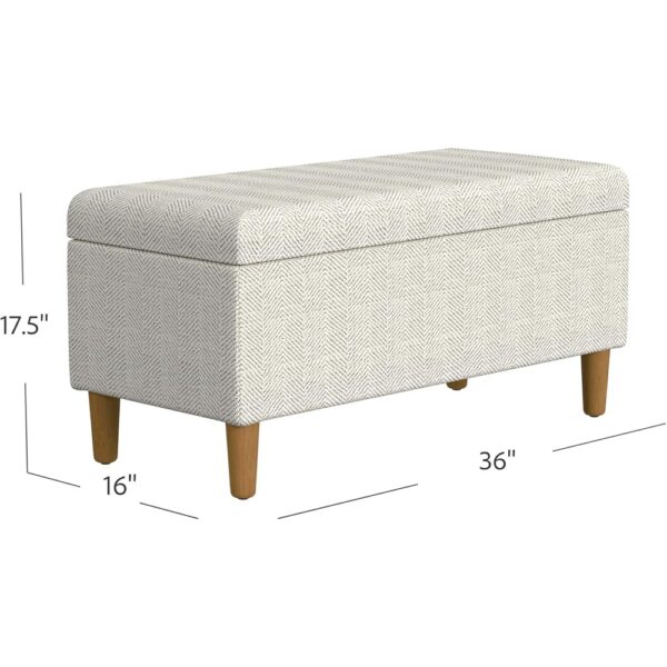 Cream Chevron Woven Storage Bench Decorative Upholstered Seating