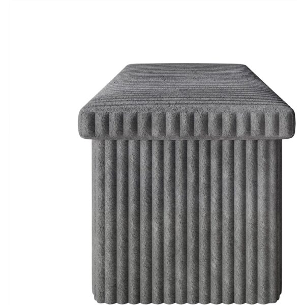 Upholstered Folding Storage Bench Tufted Corduroy Fabric Gray