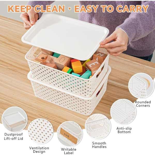 3 Plastic Storage Bins with Lids Stackable Organizer Baskets Set