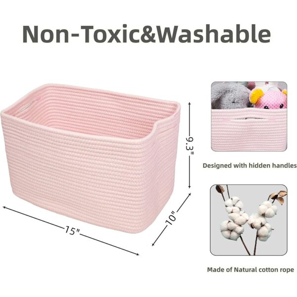 Cotton Rope Storage Baskets Woven Organizer Bins Set Pink