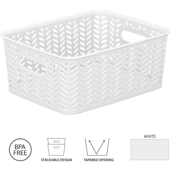 Herringbone Storage Bin Basket Organizer for Closet Desk Accessories White