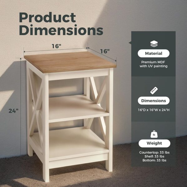 3 Farmhouse Nightstand Set Two Three Tier Side Tables White