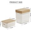 3 Plastic Storage Bins with Bamboo Lids Stackable Organizer Containers Set