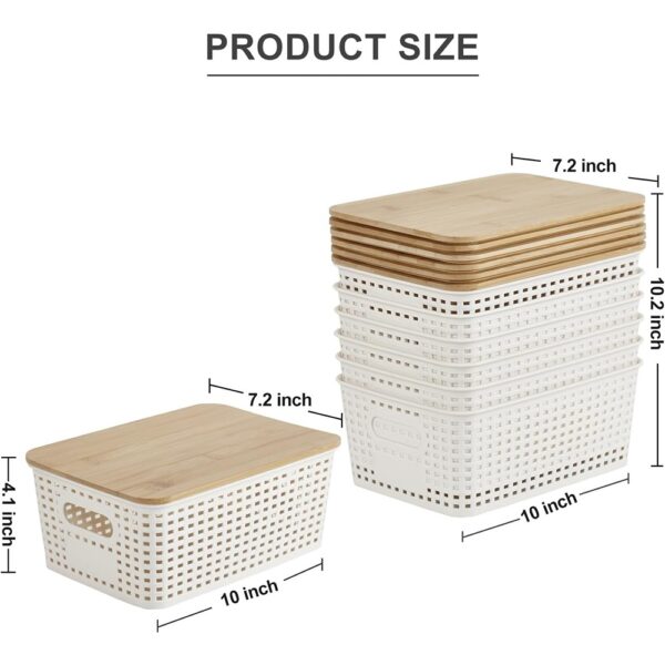 3 Plastic Storage Bins with Bamboo Lids Stackable Organizer Containers Set