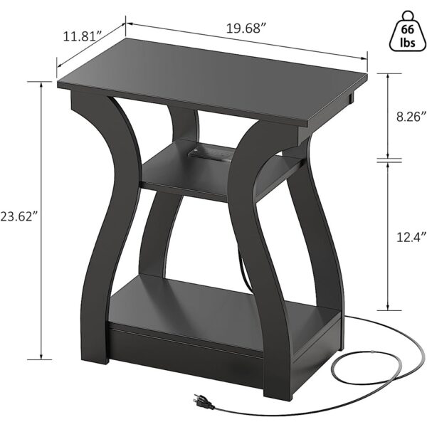 Black End Table Set with Charging Station USB Shelf Storage