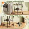 Round Side Table with Storage Shelves Metal Frame Nightstand
