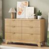 Modern Fluted Wood Dresser Six Drawer Storage Cabinet Natural Oak
