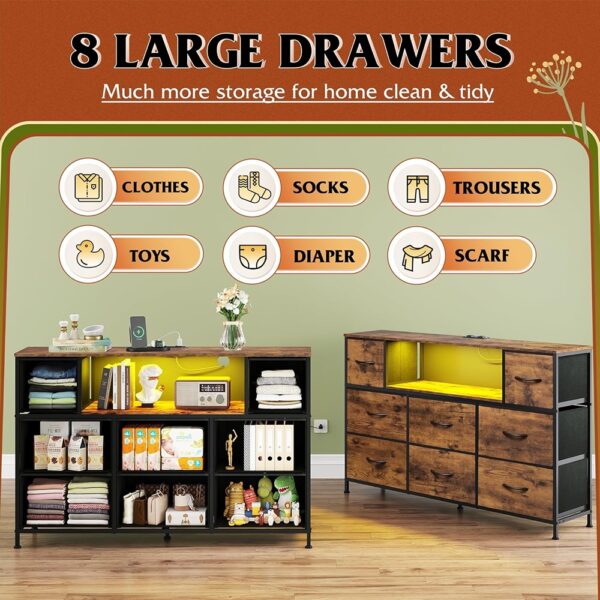 Dresser TV Stand with Drawers Shelves LED Charging Station