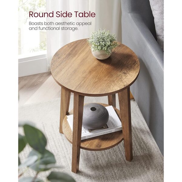 Round Two Tier Side Table Nightstand with Wooden Legs