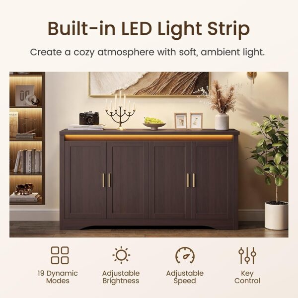 Modern Sideboard Buffet Cabinet with LED Power Storage Four Doors