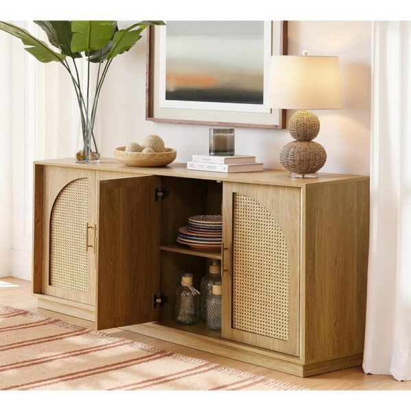 4 Farmhouse Sideboard Buffet Cabinet with Rattan Doors Media Storage Console