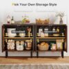 Set Two Sideboard Buffet Cabinets with Storage Adjustable Shelves Brown