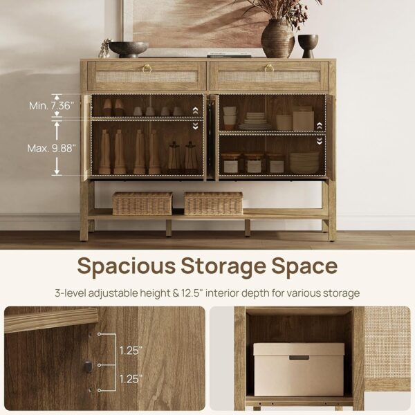 Rattan Sideboard Buffet Cabinet Four Door Storage with Drawers Console