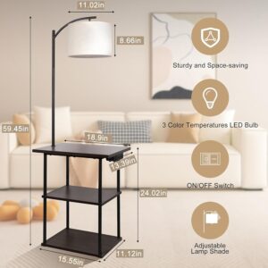 4 Floor Lamp Side Table with Charging Station and Shelves