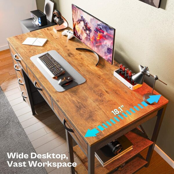 4 Reversible Computer Desk with Drawers Shelves Storage Gaming Workstation
