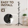 4 Wooden Coat Rack Stand Tree with Hooks Adjustable Height Organizer