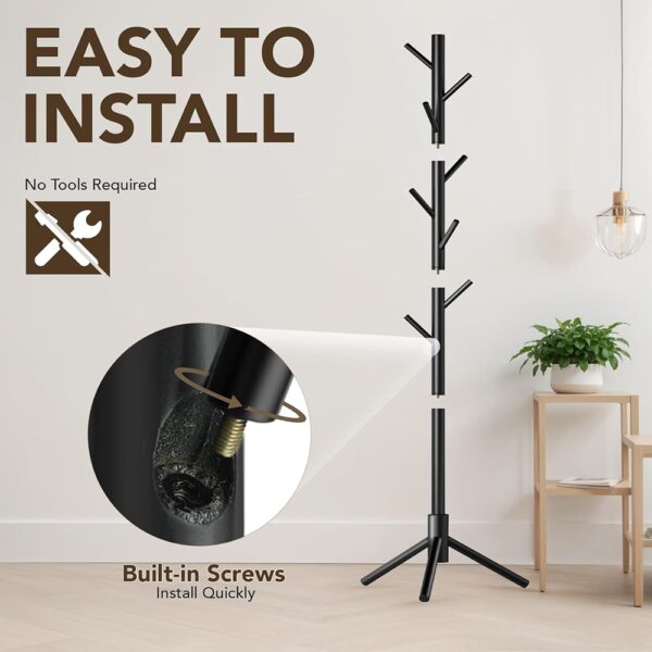 4 Wooden Coat Rack Stand Tree with Hooks Adjustable Height Organizer