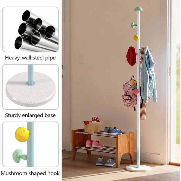 4 Coat Rack Stand with Hooks Adjustable Height Freestanding Organizer White