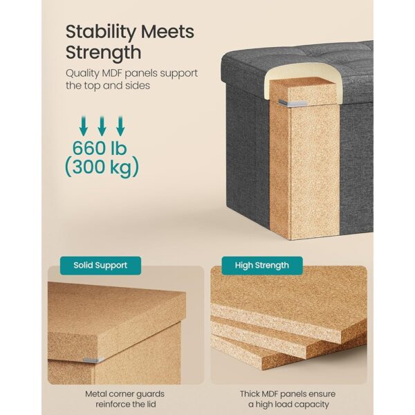 Folding Storage Ottoman Bench with Hidden Storage Heavy Duty Gray