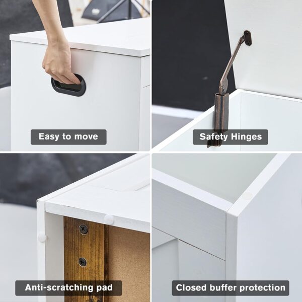 Large Wooden Storage Bench with Safety Hinges Entryway White