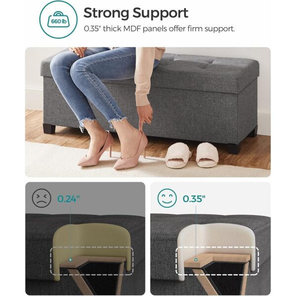 Foldable Storage Ottoman Bench with Legs Heavy Duty Slate Gray