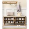 Rattan Shoe Storage Bench with Cushion Adjustable Shelves Oak