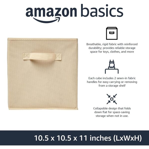 Collapsible Fabric Storage Cubes with Handles Sturdy Organizer Beige