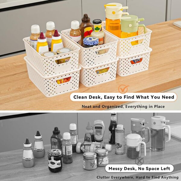 4 Plastic Storage Bins with Lids Stackable Organizer Baskets Set